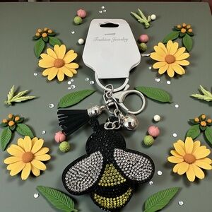 Black, Yellow and Silver Bee Keychain & Bag Charm Accessory New
